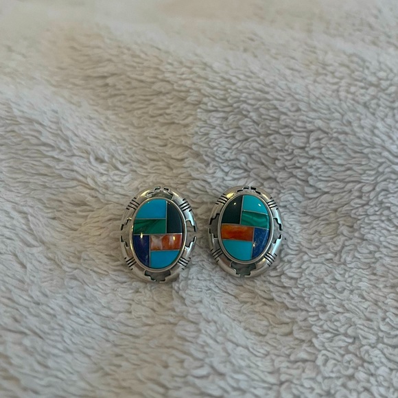 Sterling silver intarsia earrings - Picture 1 of 2